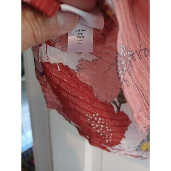 LOFT poppy print boho peasant blouse XS no collar gauzy short sl. work or play - Picture 6 of 10